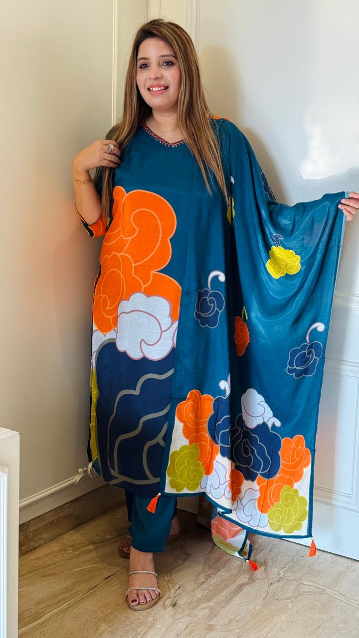 Gulzaar Maslin Suit Set-Pink & Blue